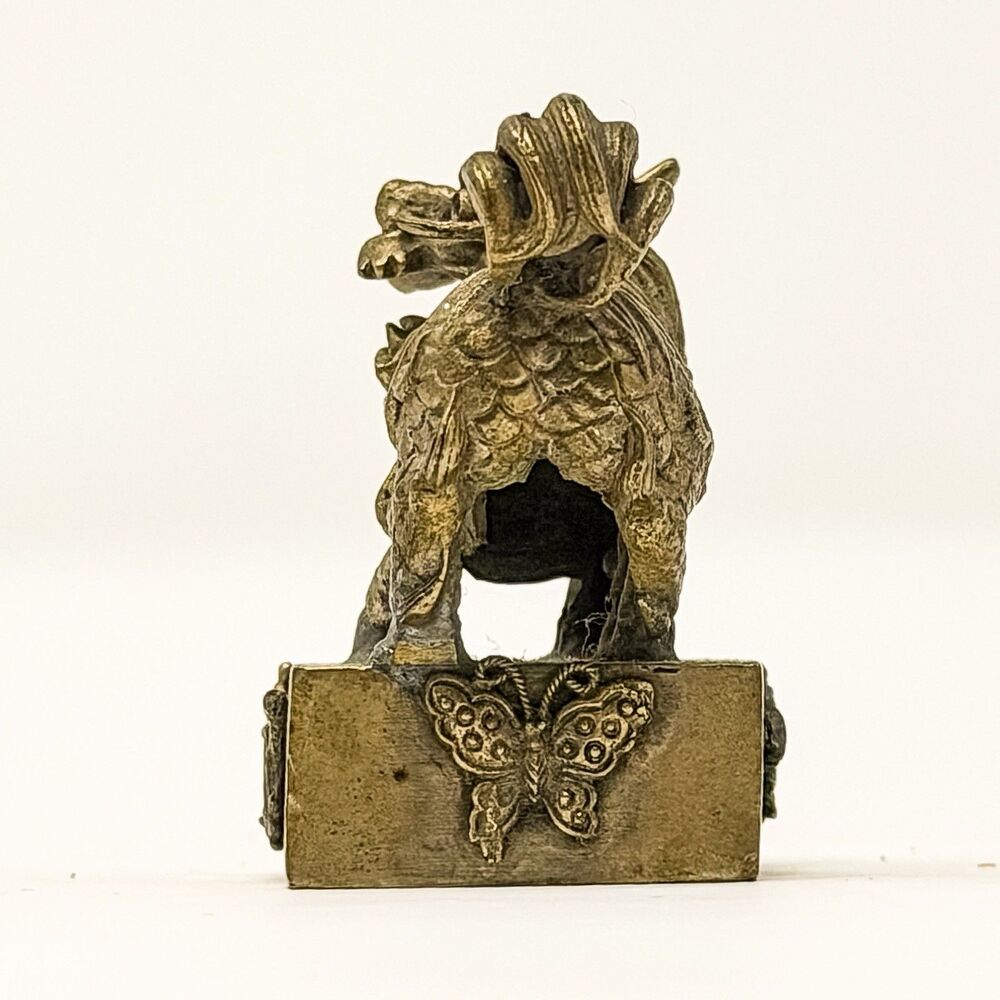 Vintage Brass Foo Dog Figurine Heavy Mini Asian Guardian Lion Statue - Picture 6 of 9
